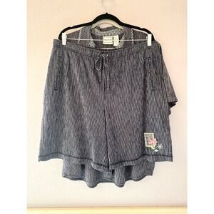 Vintage Napa Valley Pinstripe‎ Floral Embroidered Button Up Shirt and Shorts Set